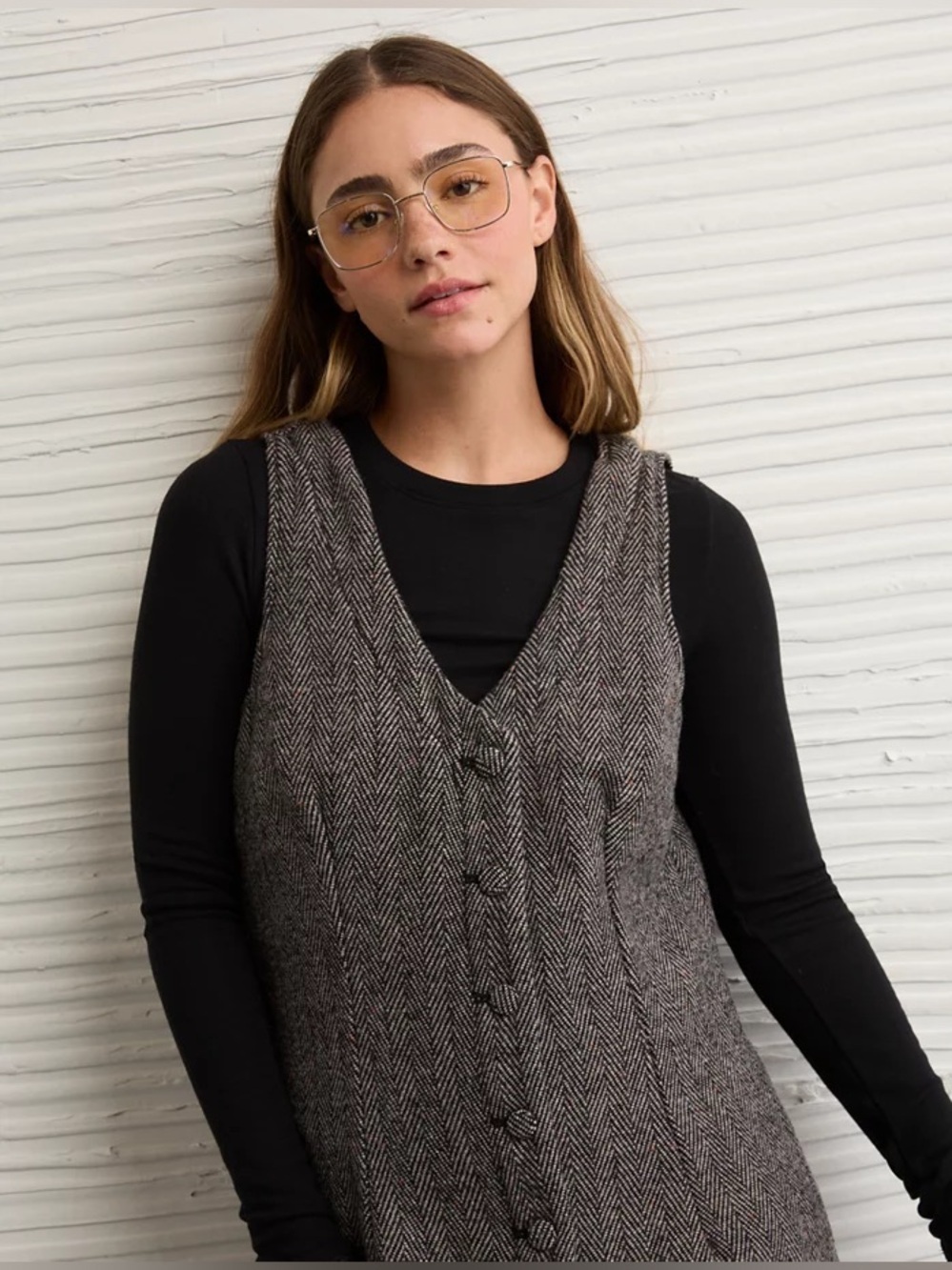 American Eagle Button Front Tweed Pinafore Mini Dress xxl - Picture 6 of 6